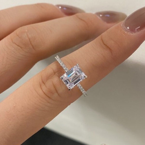 Sterling Silver 925 Emerald Cut Cubic Zirconia Ring