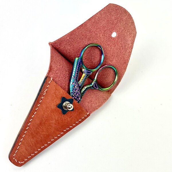 Leather Embroidery Scissor Sheath/Cover. Pink Pueblo Leather. One of a Kind Gift for Crafter, Scissor Holder, Handmade, Snip Protector