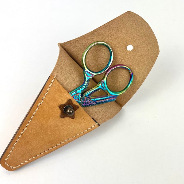 Leather Embroidery Scissor Sheath/Cover. Natural Leather. One of a Kind Gift for Crafter, Scissor Holder, Handmade, Snip Protector