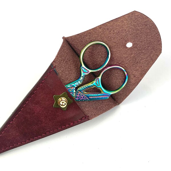 Leather Embroidery Scissor Sheath/Cover. Bordeaux Leather. One of a Kind Gift for Crafter, Scissor Holder, Handmade, Snips Protector