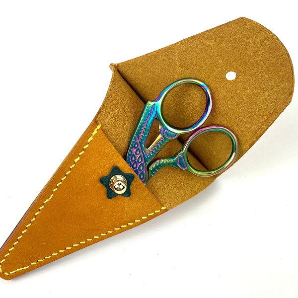 Leather Embroidery Scissor Sheath/Cover. Yellow Leather. One of a Kind Gift for Crafter, Scissor Holder, Handmade, Snip Protector