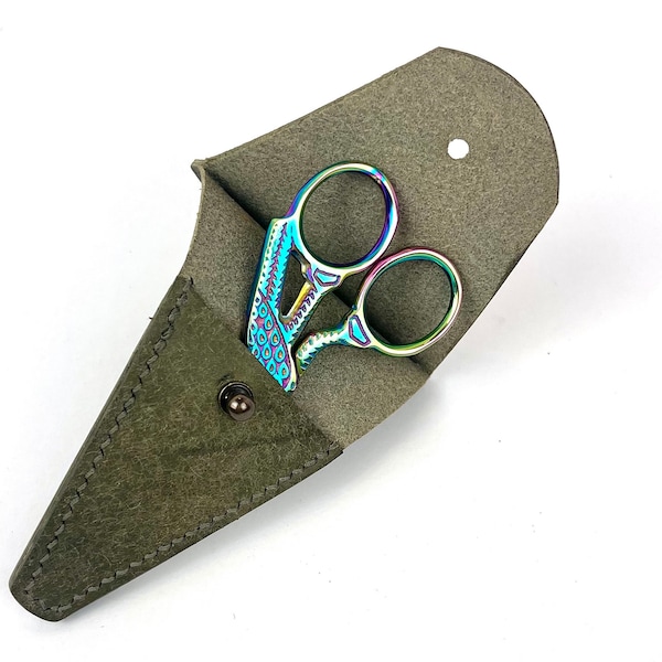 Leather Embroidery Scissor Sheath/Cover. Grey Pueblo Leather. One of a Kind Gift for Crafter, Scissor Holder, Handmade, Scissor protector