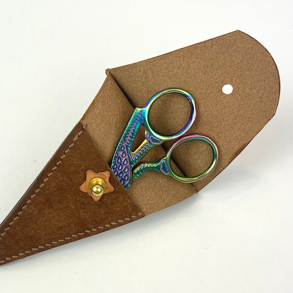 Leather Embroidery Scissor Sheath/Cover. Walnut Pueblo Leather. One of a Kind Gift for Crafter, Scissor Holder, Handmade, Scissor protector