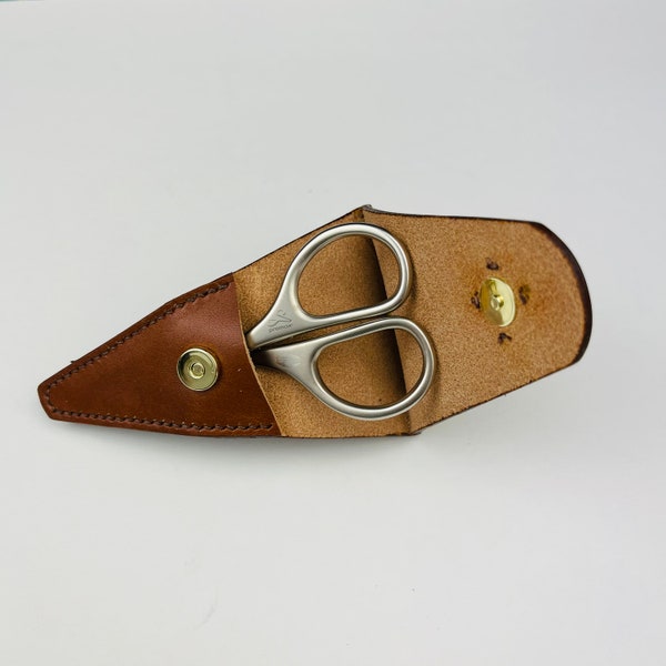 Leather Embroidery Scissor Sheath/Cover. Brown leather. One of a Kind Gift for Crafter, Scissor Holder, Handmade, Scissor protector