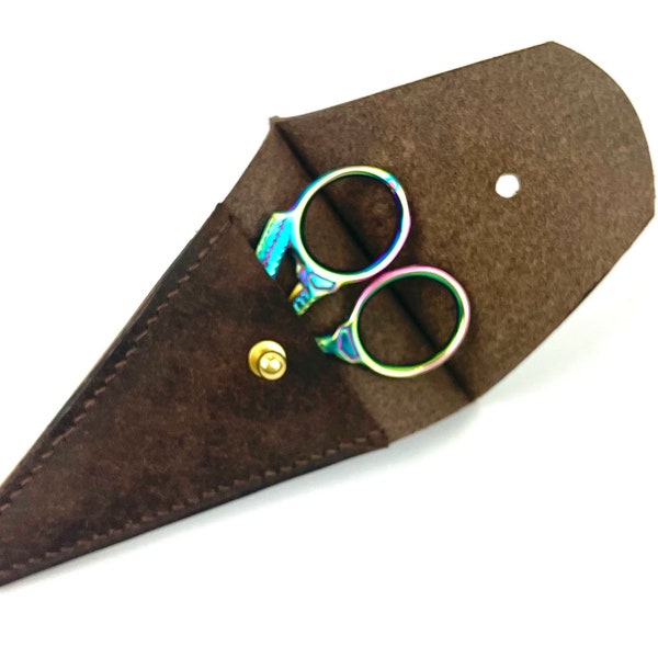 Leather Embroidery Scissor Sheath/Cover. Dark Brown Leather. One of a Kind Gift for Crafter, Scissor Holder, Handmade, Snipper Protector