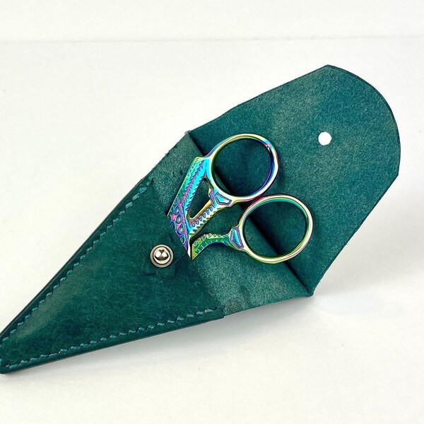 Leather Embroidery Scissor Sheath/Cover. Aqua Pueblo Leather. One of a Kind Gift for Crafter, Scissor Holder, Handmade, Snips Protector