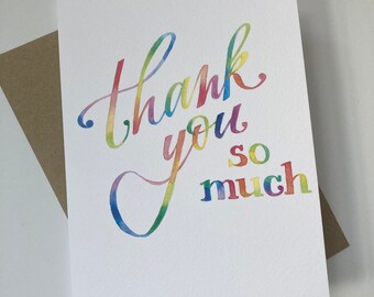 Thank you card, thank you so much, watercolour card, gratitude cards, teacher thankyou card