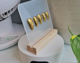 Textured Gold Chrome Press On Nails: Custom Almondletto Short Nails