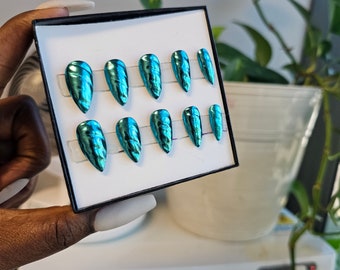 Handmade Chrome Press On Nails: Almondletto Shape