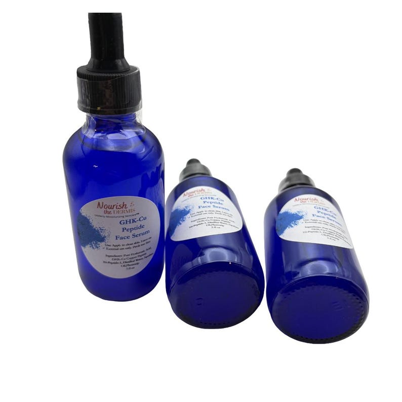 GHK-Cu Peptide Face Serum- NEW Cobalt Blue bottle 2 oz image 4
