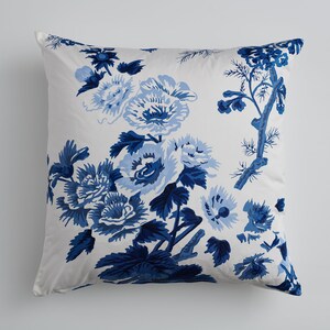 Pyne Hollyhock Indigo Pillow Cover 22″ Square – Schumacher Chintz Floral Cushion, Designer Decor