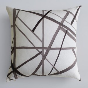Channels Taupe-Ivory Lumbar Pillow Cover 22 × 22 – Kelly Wearstler Abstract Brush-Stroke Cushion