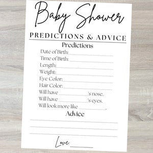 Scheda previsione Baby Shower / Modello di gioco Baby Shower / Gioco Baby Shower personalizzabile / Carte libro degli ospiti Baby Shower / Gioco scaricabile