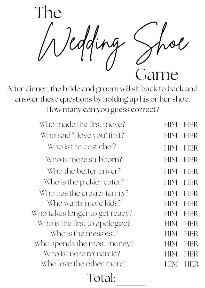 Wedding Shoe Game Wedding Games for Reception Wedding Game Downloadable ...