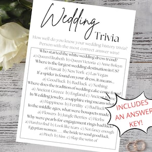 Wedding History Trivia | Wedding Reception Game | Bridal Shower Game | Bride and Groom Trivia | Cocktail Hour Trivia Game | Editable Game