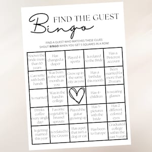 Wedding Bingo Game | Cocktail Hour Games | Bridal Shower Games | Wedding Reception Games | Wedding Games | Wedding Downloadable Template