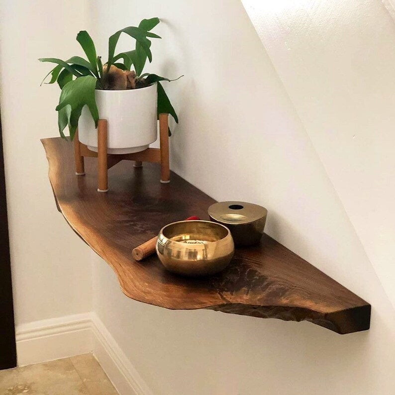 Live Edge Shelf, Mantel Slimline, Black Walnut, Black steel brackets included, Walnut Wood image 5