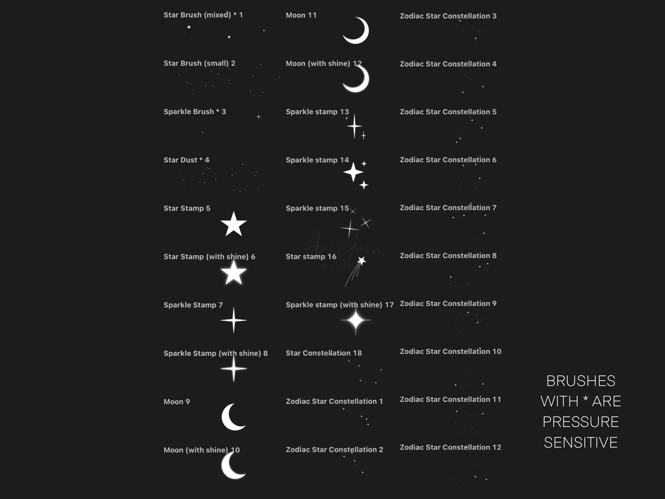 Night Sky | 30 Stamps and Brushes for Procreate | Zodiac Star ...