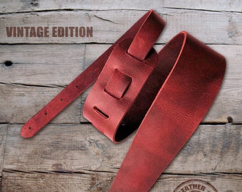 Gitarrengurt Bassgurt aus Vintage-Leder RED – personalisierbar