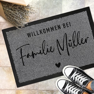 WELCOME Personalized Doormat with Family Name and Heart | Indoor door mat | Gift entry wedding