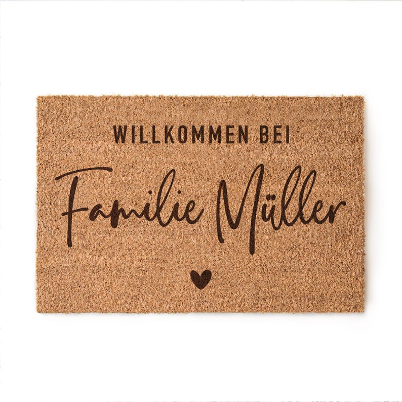 WILLKOMMEN Personalisierte Kokos Fußmatte mit Familienname und Herz Indoor Türmatte Geschenk Einzug Hochzeit Bild 6