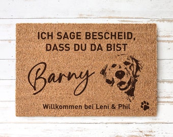 ICH SAGE BESCHEID Personalisierte Kokos Fußmatte mit deinem Hund und Namen | Hundefoto | Indoor Türmatte | Geschenk Einzug Familie Hund