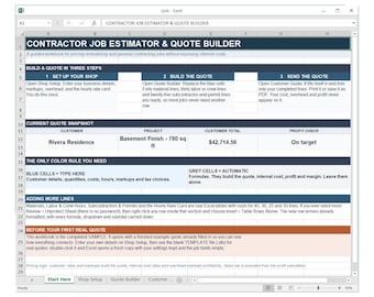 Contractor Job Estimator, Remodeling Quote Calculator (Excel + Google Sheets)