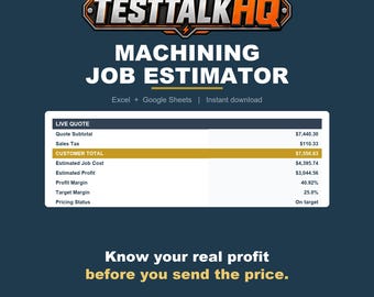 Machining Job Estimator & Quote Calculator, Excel + Google Sheets, Spindle Speed Check (Digital Download)