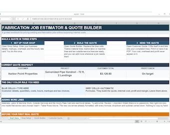 Welding Job Estimator & Quote Calculator, Metal Fabrication Spreadsheet (Excel + Google Sheets)