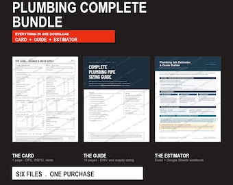 Plumbing Chart Bundle — Pipe Sizing Card, 18-Page Guide & Job Estimator | DFU, WSFU, Drain and Vent (PDF + Excel)