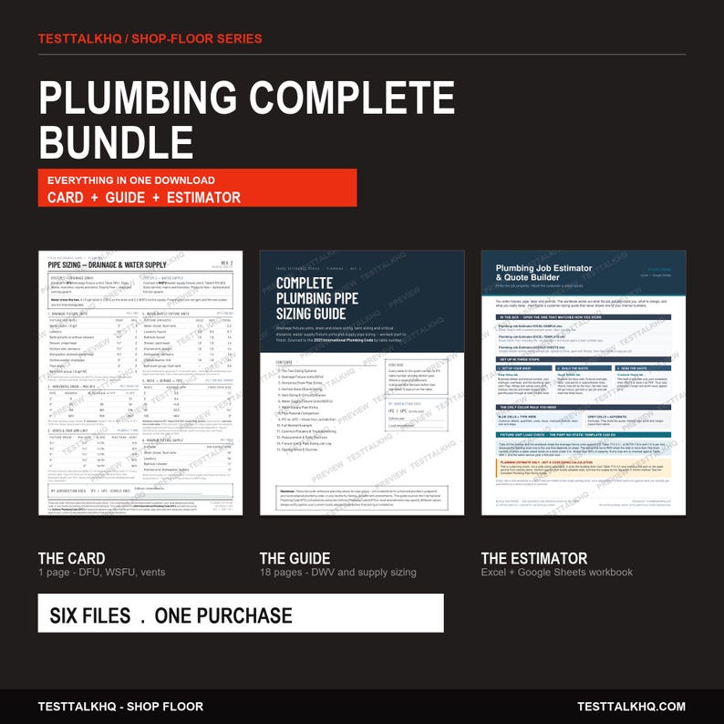 VVS-diagrampaket — Rördimensioneringskort, 18-sidig guide och arbetsberäkning | DFU, WSFU, Dränering och avluftning (PDF + Excel) bild 1
