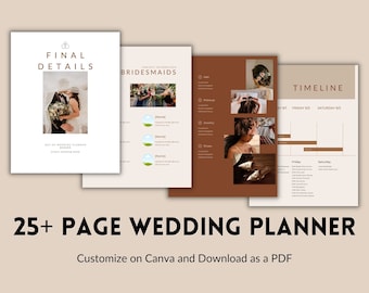 Boho Rustic Fall Wedding Day-of Planner Itinerary Template | Wedding Planner Document | Day of Binder | Editable Canva Template Download