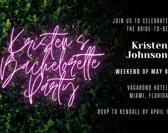 Fun Neon Boxwood Bachelorette Invitation Template | Editable Save the Date | Download Template