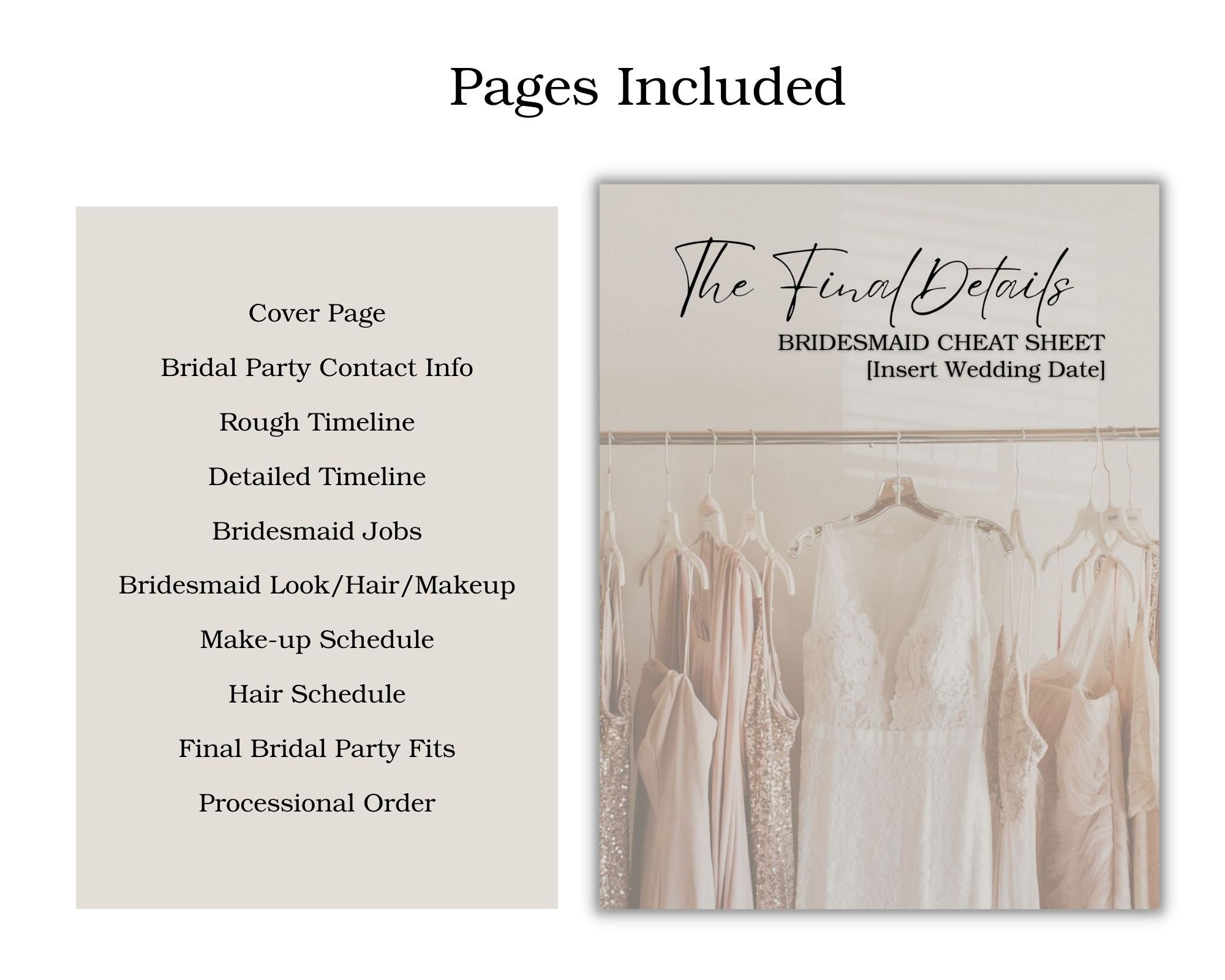Wedding Details Bridal Party Cheat Sheet Template Wedding - Etsy