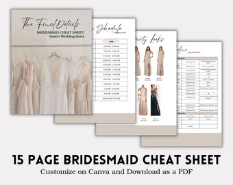 Wedding Details Bridal Party Cheat Sheet Template | Wedding Planner Document | Day of Binder | Editable Canva Template | Download Template