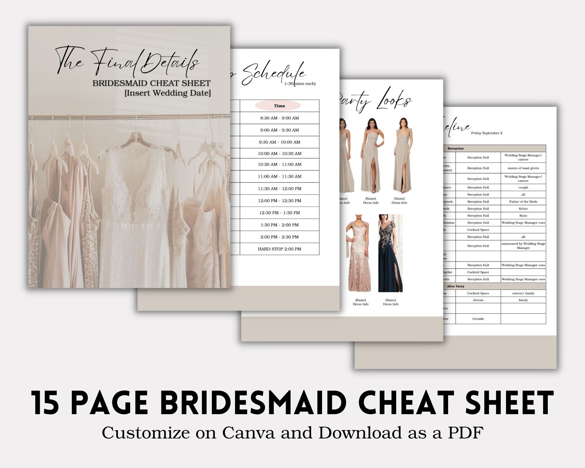 Wedding Details Bridal Party Cheat Sheet Template Wedding - Etsy
