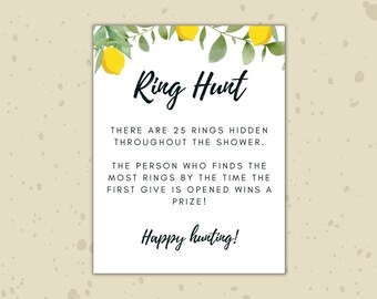 Lemon Theme Bridal Shower Ring Hunt Game Sign Editable Digital Template Download