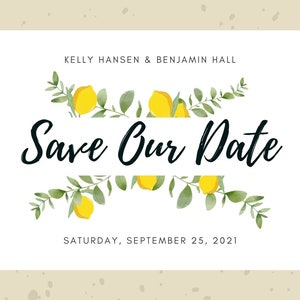 Zitrone Theme Save the Date Bearbeitbare Digitale Vorlage Herunterladen
