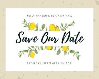 Lemon Theme Save the Date Editable Digital Template Download