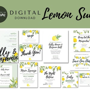 Zitrone Theme Einladungs-Reihe bearbeitbare Hochzeitsvorlage | Digitale Hochzeit stationär Vorlage | Thema Zitrone | Digitaler Download Hochzeitseinladung
