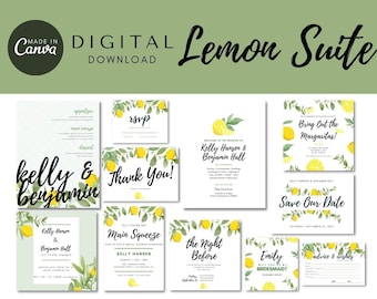 Lemon Theme Invitation Suite Editable Wedding Template | Digital Wedding Stationary Template | Lemon Theme | Digital Download Wedding Invite