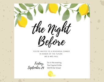 Lemon Theme Wedding Rehearsal Dinner Invite Editable Digital Template Download