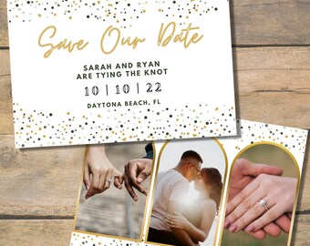 Modern Gold Confetti Save the Date Template | Editable Save the Date Digital Template Download