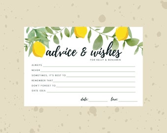 Lemon Theme Bridal Shower Advice Card Editable Digital Template Download