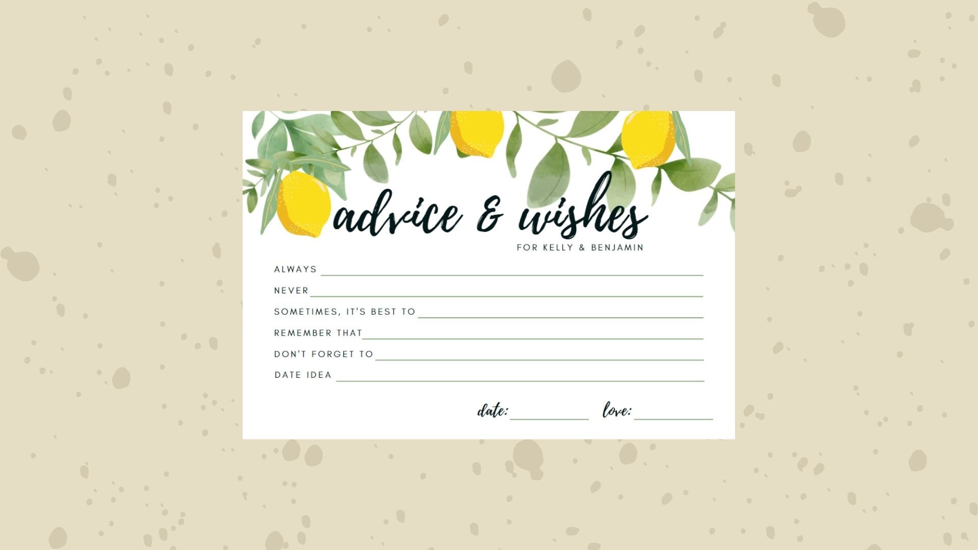 Lemon Theme Bridal Shower Advice Cards - Set Of 50, 4x6 Inches, Premium Card Stock - Wishes & Advice Cards For The Bride