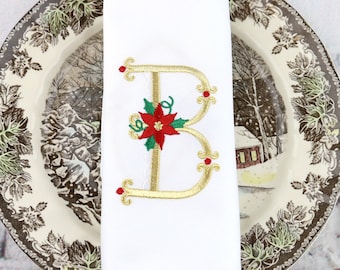 Set of 6 Napkins / Monogrammed Napkins / Embroidered Napkins / Dinner Napkins / Christmas Gifts / Cotton Napkins / Font 24