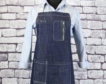 BLUE Denim Bib Apron / Café Apron / Grill Apron / BBQ Apron / Barista Apron / Waiter's Apron / Garden Apron / Dad Apron / M335