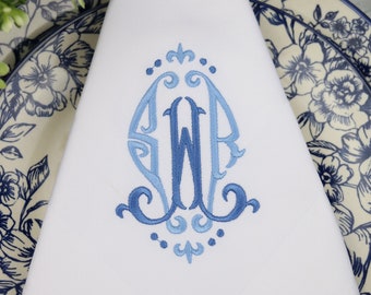 Embroidered Monogrammed Wedding Napkins / Bulk Personalized Napkins / 100% cotton / 3 Letters Monogram
