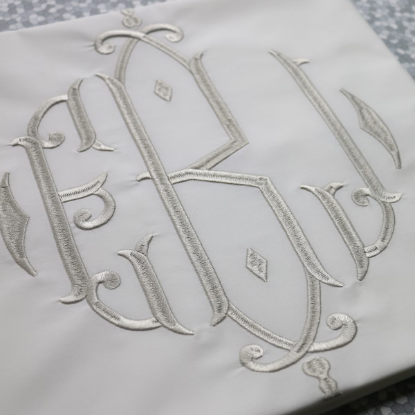 Funda de almohada con monograma bordado / Funda de almohada personalizada / Almohada de algodón / Monograma de lujo