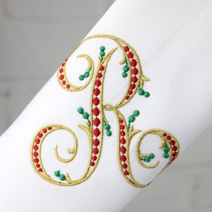Set of 6 Napkins / Monogrammed Napkins / Embroidered Napkins / Dinner Napkins / Christmas Gifts / Cotton Napkins / Font 25